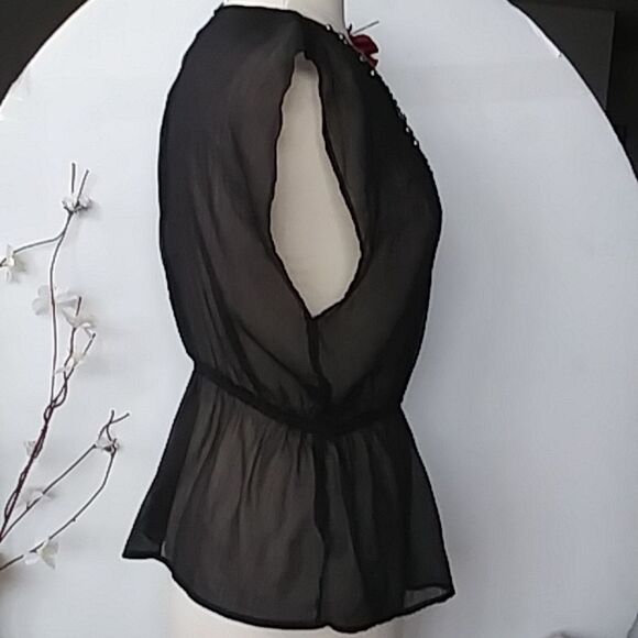 Charming Charlie Sheer Sparkly Gem Bead Embellished Black Blouse Size Small - Picture 8 of 10